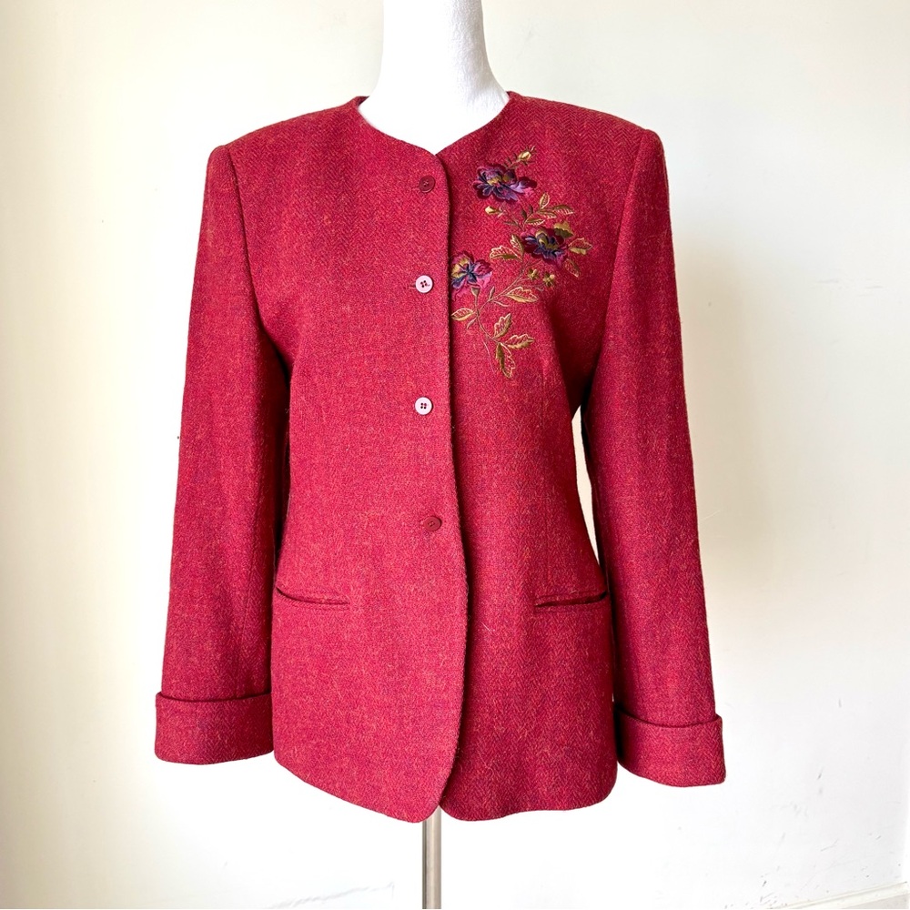 JONES NEW YORK Wool Embroidered Collarless Floral Blazer—SZ. 8